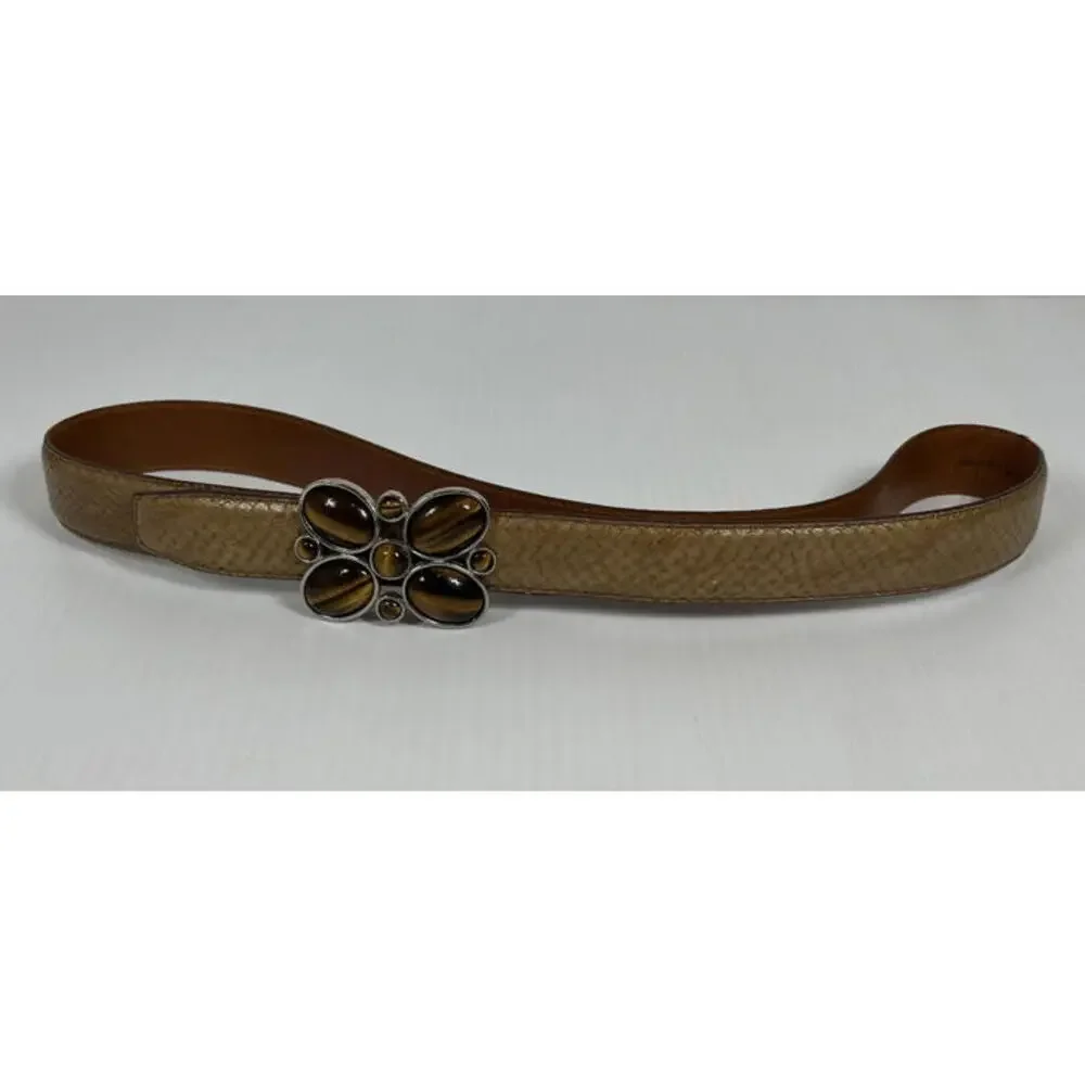 Terry Stack Snakeskin Embossed Italian Leather Butterfly Tiger Eye Buckle Large‎
